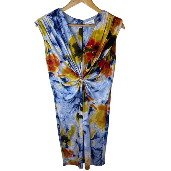 Calvin Klein Dress Size 6 Sheath Floral Print Sleeveless Gathered Front - Picture 1 of 6